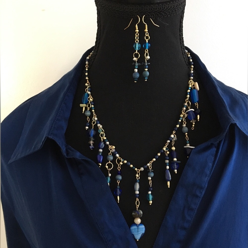 Bohemian Blue Statement Necklace & Earrings